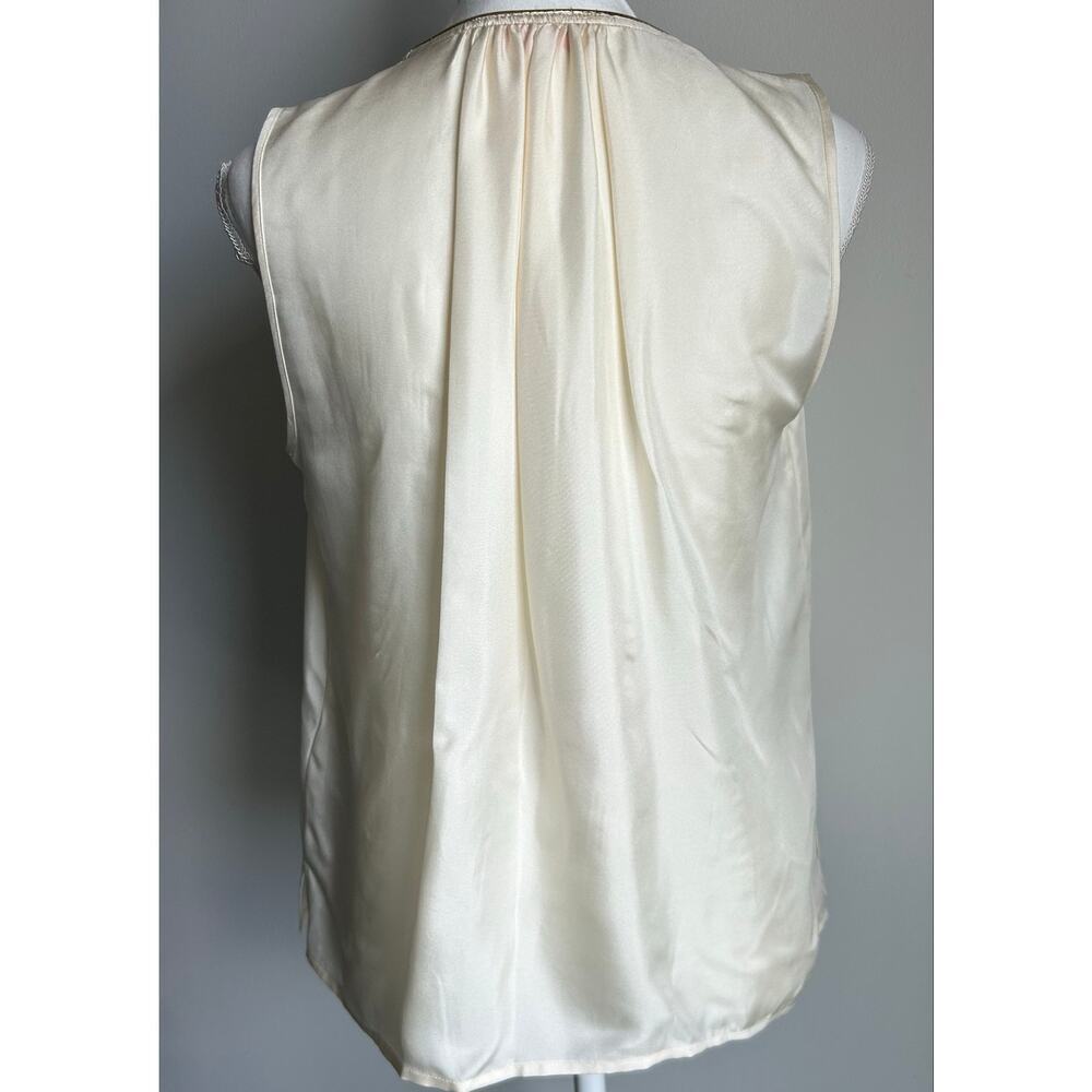 Tory Burch 100% Silk Cream and Gold Tunic Top Keyhole Blouse Quiet Luxury Size 2 - Picture 5 of 9